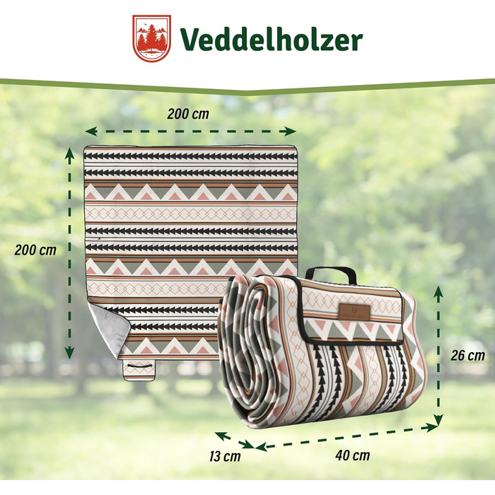 Водонепроникна пляжний коврик Veddelholzer Boho 200 x 200 см, ізольована підстилка для пікніка, кемпінгу та парку, стійка до піску