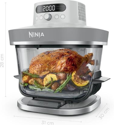 Скляна аерофритюрниця Ninja CRISPi PRO XL Air Fryer з 5 функціями, контейнерами CleanCrisp (5,7 л та 2,3 л) та кришкою для зберігання, біла, AS090EUGN