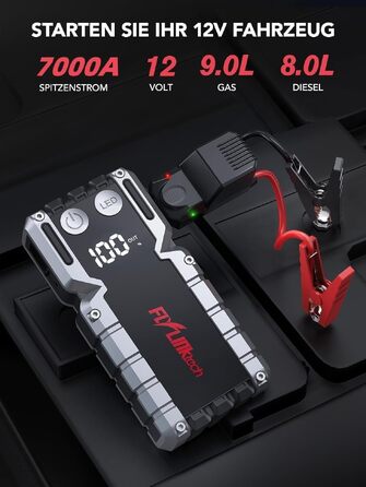 Бустер для автомобіля FLYLINKTECH 7000A — Пусковий пристрій (Powerbank) для 12V авто