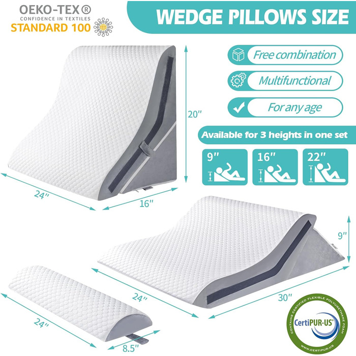 Набір з 4 подушок-валиків ортопедичних з memory foam для спини, для сну, після операції (білий, 3 шт.)