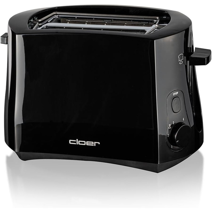 Тостер Cloer 3310 Cool-Wall 825 Вт, для 2 тостів, з підставкою для булочок, кришкою для крихт, функцією додаткового підйому, чорний
