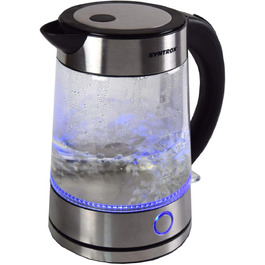 Електрочайник Syntrox Germany WK-2000W, 1.7 л, 2000 Вт, нержавіюча сталь, скляний, бездротовий, з синім LED підсвічуванням