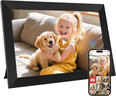 Цифровий фоторамка 10.1 дюйма з Wi-Fi, 64GB пам'яті, IPS LCD сенсорний екран 1280x800, автоповорот, аудіо, швидке завантаження фото та відео, чорний