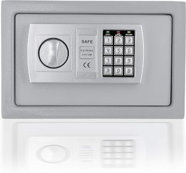 Електронний сейф KESSER 31x20x20 см, LED-дисплей, подвійний ригель, настінний та меблевий, кодовий замок, сріблястий, з підсвіткою та монтажним комплектом