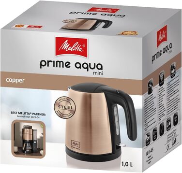 Електрочайник MELITTA Prime Aqua mini, 1 л, 2200 Вт, нержавіюча сталь, купрум