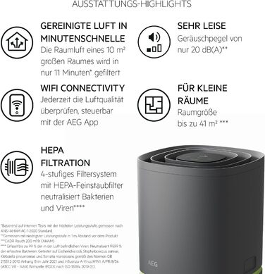 Очищувач повітря AEG Pure 5000, до 41 м², темно-сірий