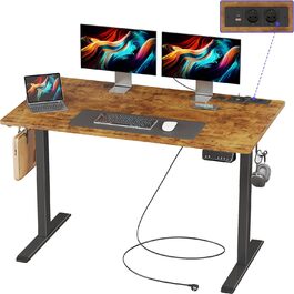 JOISCOPE електричний стіл для роботи стоячи, 140 см, з розеткою, USB та Type-C, для домашнього офісу, легко монтується, антикварний дуб, 55 дюймів