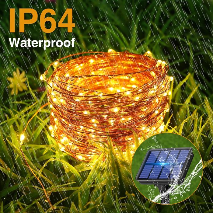 Гірлянда на сонячних батареях LITOGO 12 м, 120 LED, тепле біле світло, водонепроникна, мідний дріт, 8 режимів, для вулиці, балкона, декору, 4 штуки