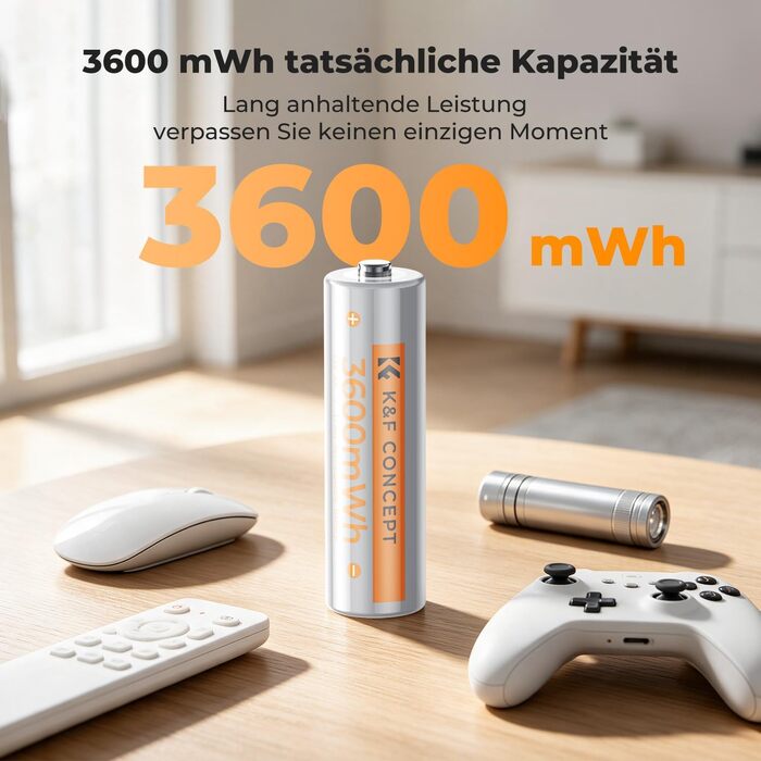 Акумулятори K&F Concept AA (1.5V), перезарядні літієві батареї, комплект 12 шт.