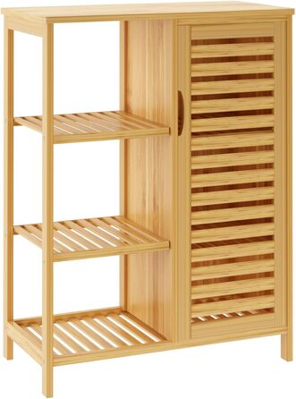 Шафа для ванної кімнати Sogesfurniture з бамбука, 66x33x87 см, з 4 полицями та жалюзі-дверцятами