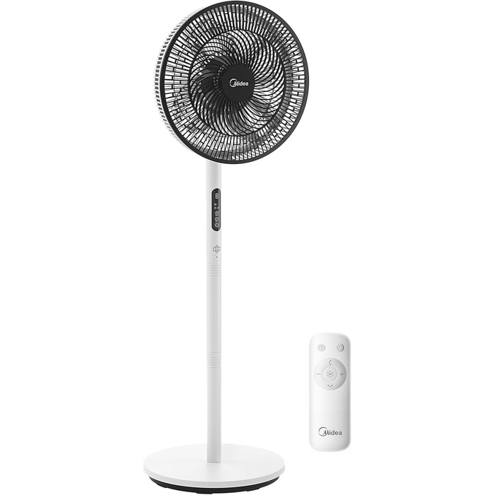 Вентилятор підлоговий Midea Leiser FS35-26XRDSE(BW) DC мотор, 8 лопатей, 9 швидкостей, коливання 85°, таймер 9 год, регульована висота