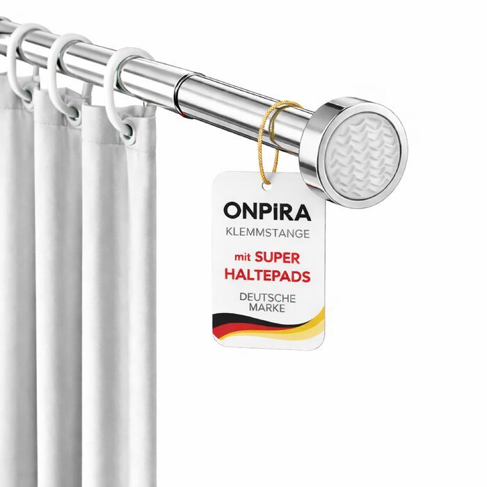 Телескопічна штора для ванної Onpira® — розсувна карнизна штанга без свердління, нержавіюча сталь, 125-230 см, чорна