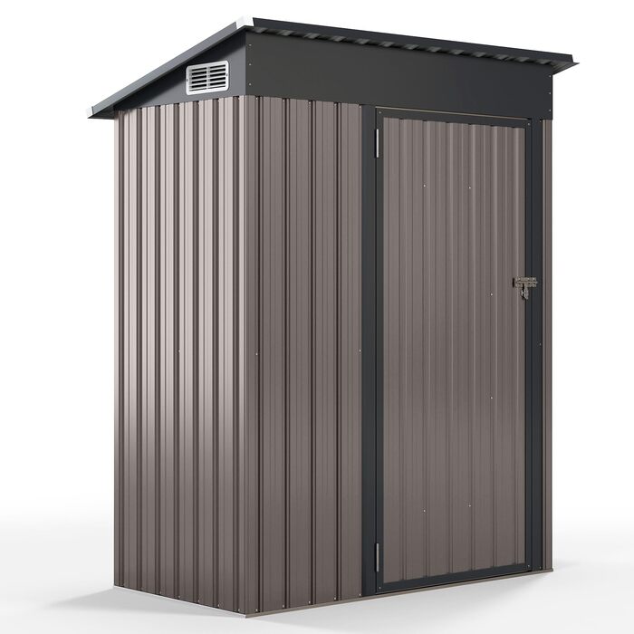 Металевий садовий будиночок COSTWAY 150x90,5x185 см, 1,5 м³, з односхилим дахом та дверима, замиканий, для інструментів, сірий