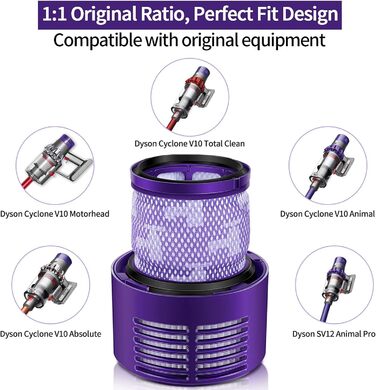 HEPA-фільтр Morpilot для пилососа Dyson V10 SV12 Cyclone Animal Absolute, миючий змінний фільтр 2 шт. з щіткою та серветкою, сумісний з DY-969082-01