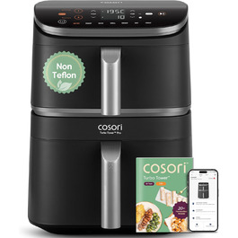 Фритюрниця без олії COSORI Turbo Tower Pro з 2 камерами, 10.8 л, DualBlaze, керамічне покриття, Wi-Fi, автоматичне регулювання повітряного потоку
