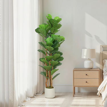 Штучна фіганова пальма (Ficus lyrata) у горщику, з 71 листям, масивний дерев'яний стовбур, 50 x 50 x 150 см, зелена