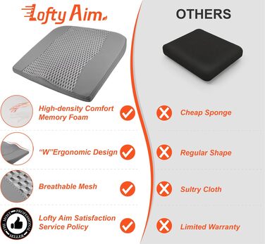 Автомобільна подушка Lofty Aim з Memory Foam для водія: підтримка спини, зняття болю при ішіасі, дихаючий чохол з PU-шкіри (сірий)