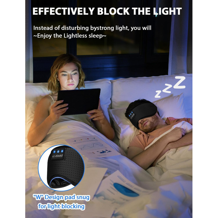 LC-dolida маска для сну з Bluetooth-навушниками, маска для сну для жінок і чоловіків, бавовняна очна маска, що переться, з мікрофоном для подорожей, сну, йоги, медитації