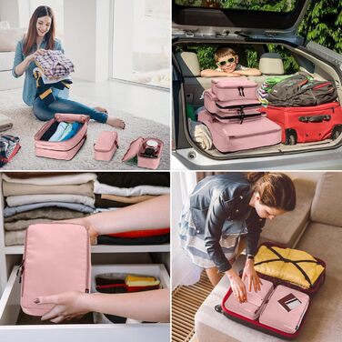 Набір органайзерів для подорожей у валізу Packing Cubes, комплект дорожніх сумок для одягу та косметички (8 предметів, рожевий)