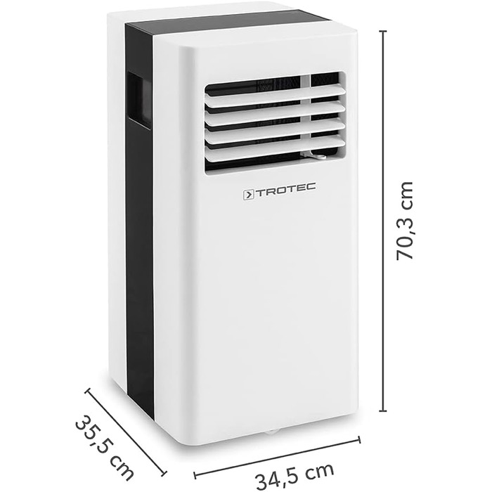 Мобільний кондиціонер TROTEC PAC 2600 X 3-в-1: охолодження, вентиляція, осушення, 2,6 кВт (9000 BTU/год) для приміщень до 34 м², 2 швидкості вентиляції