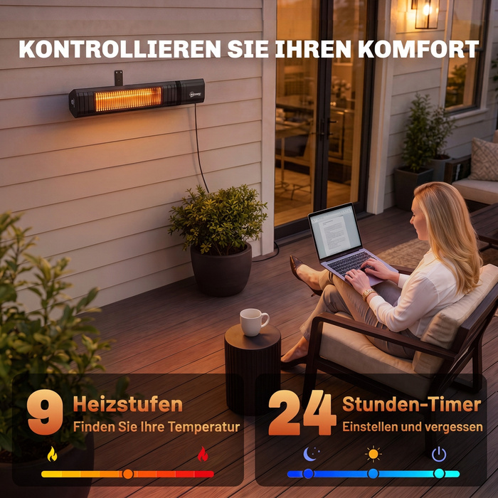 Інфрачервоний стельовий обігрівач 2000Вт (карбоновий), з керуванням через додаток, сенсорною панеллю та пультом, 9 рівнів нагріву