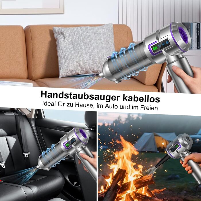 Акумуляторний ручний пилосос 4-в-1 Handstaubsauger, 25000Па, безщітковий мотор, з дисплеєм та функцією самоочищення, для дому та авто, сріблястий