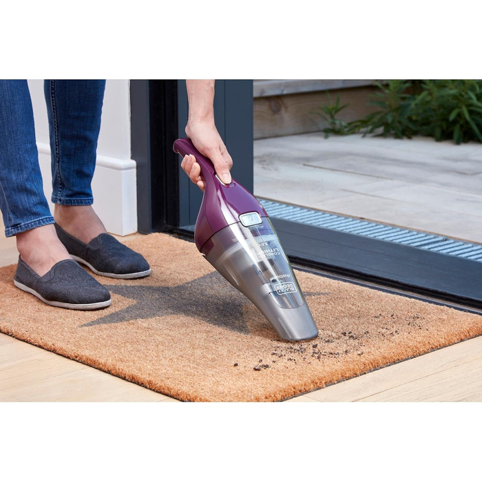 Акумуляторний ручний пилосос BLACK+DECKER Dustbuster 3.6В, безмішковий, бездротовий, широка насадка, знімний контейнер, зарядна станція з кріпленням на стіну, колір баклажан