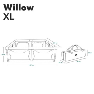 Дитячий манеж LIONELO WILLOW Beige XL, 187x207x68 см - велика площа, сітчасті стінки