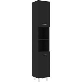Шафа для ванної кімнати vidaXL, 6 відділень, 2 двері, чорна, 30x30x179 см, деревостружкова плита