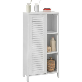 Шафа для ванної SoBuy BZR39-W з ламельними дверцятами, біла, 48x96x24 см – високий комод для зберігання, ванна кімната, меблі для ванної