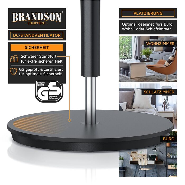 Вентилятор Brandson ECO DC, енергозберігаючий, 9 режимів, турбо, безщітковий тихий мотор, пульт, таймер, осциляція 60°/90°/120°, білий