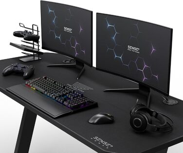 Ігровий стіл SENSE7 Nomad Classic 140x60 см з вуглецевою поверхнею, тримачем для навушників, підставкою для напоїв і контролерів, ергономічний комп'ютерний стіл для геймерів