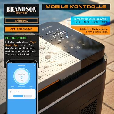 Автомобільний компресорний холодильник Brandson 30л з Bluetooth та Wi-Fi (Tuya Smart) - 230V/12V/24V, морозильна камера до -20°C, Еко-режим, чорний