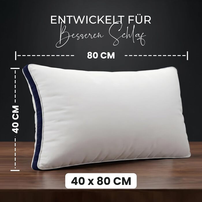 Набір подушок для сну Utopia Bedding, 40x80 см, дихаючі гіпоалергенні подушки, темно-синій колір (2 шт.)