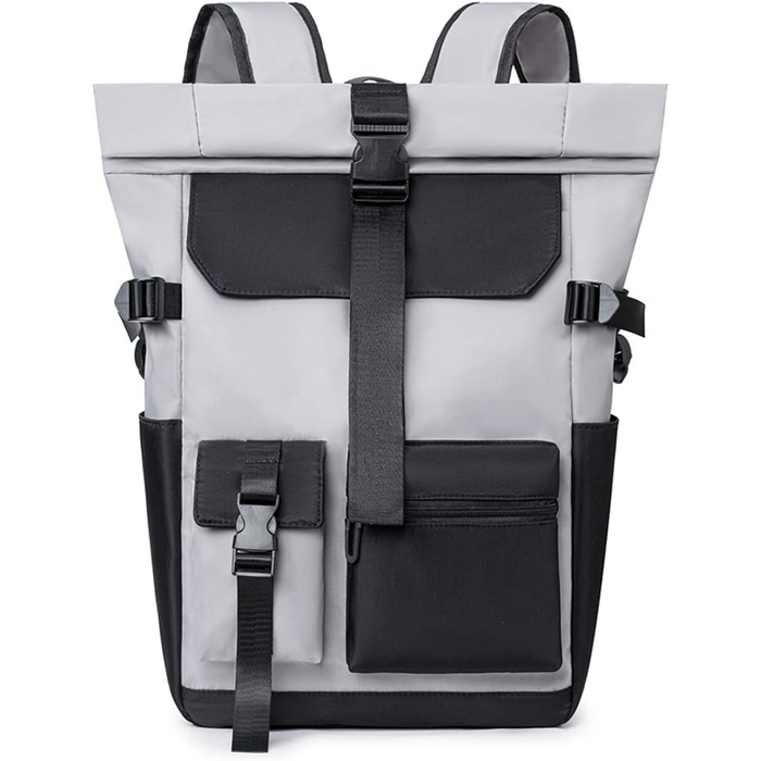 Рюкзак FANDARE Rolltop ультралегкий для ноутбука 15.6'' ручна поклажа, шкільний, діловий, для подорожей, чоловічий/жіночий, світло-сірий