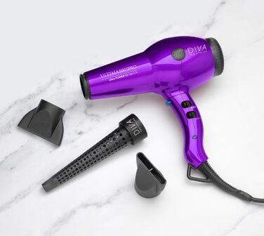 Фен для волосся DIVA Pro Styling Ultima 5000 Pro, 2200 Вт, 4 режими нагріву, 2 швидкості, функція холодного повітря, фіолетовий