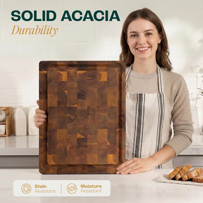 Дошка обробна Yes4All з акації для кухні 43,2x33x3,5 см, з жолобком для соку, середнього розміру, просочена олією
