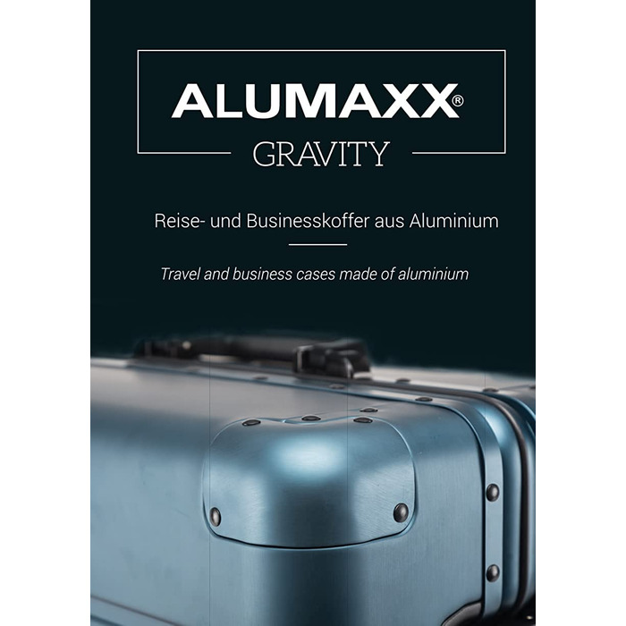 ALUMAXX валіза на колесах Gravity, алюмінієвий чемодан з TSA-замком, 4 подвійні колеса 360°, 56x37x21 см, чорний/сріблястий/синій