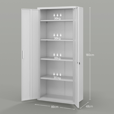 Шафа для документів, офісна шафа, 5 полиць, металева, 80B x 40Ш x 180В см, біла
