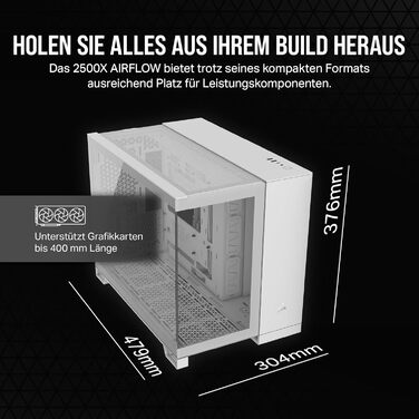Корпус для ПК CORSAIR 2500X mATX, скло, білий, подвійна камера, сумісний з реверсивним підключенням материнської плати, без вентиляторів
