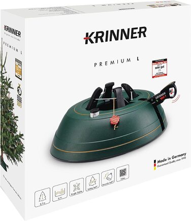 Підставка для ялинки KRINNER PREMIUM L Green з педаллю та тросом, дзвіночком, для ялин висотою до 2,7м, MADE IN GERMANY