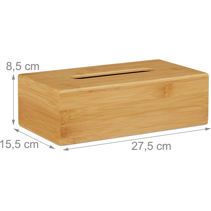 Бамбукова коробка для косметичних серветок Relaxdays, 8,5x27,5x15,5 см, диспенсер для паперових та косметичних серветок, натуральний колір