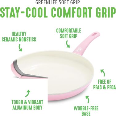 Набір посуду GreenLife Soft Grip Gesunde Keramik антипригарний 18 предметів рожевий: каструлі, сковороди, кришки та кухонні аксесуари, без PFAS, для індукції, посудомийна машина