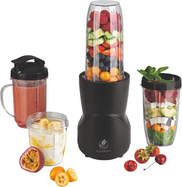 Блендер KOCHWERK Smoothie Maker 12-в-1, 4 чаші, To-Go кришка, подрібнення льоду, для фруктів, овочів і горіхів, міні-стаціонарний, BPA-Free, чорний