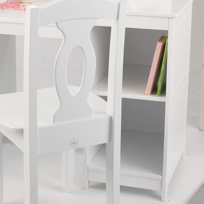 Дитячий туалетний столик KidKraft Deluxe з дзеркалом і стільчиком, білий, дерев'яний, для дітей, з шухлядами, меблі для дитячої кімнати, 13018