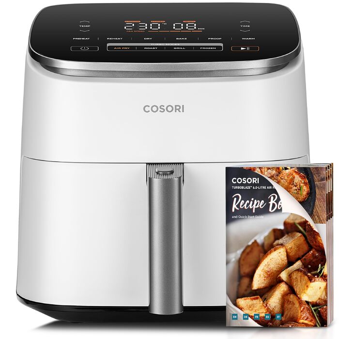 Аерофритюрниця Cosori Turbo Blaze 6л, багатофункціональна фритюрниця 9-в-1 з DC-мотором, біла