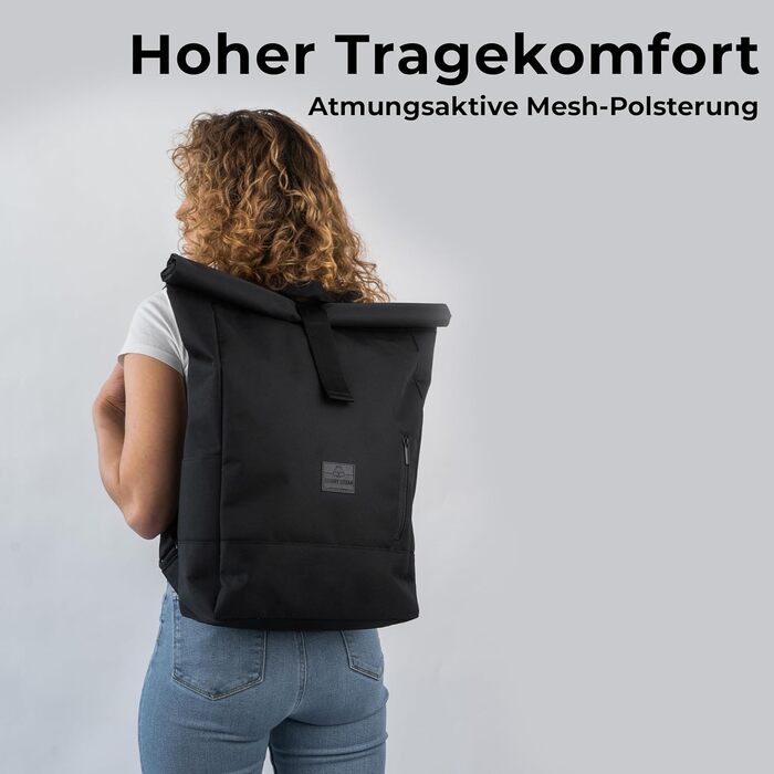 Рюкзак Johnny Urban Robin Large Rolltop для жінок і чоловіків, міський, водонепроникний, 18-22 л, відділення для ноутбука 16”, з переробленого PET, чорний
