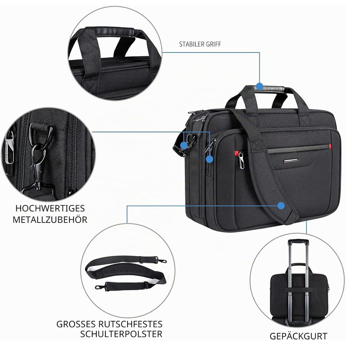Сумка для ноутбука VANKEAN Premium Briefcase до 17.3 дюймів, чорно-червона