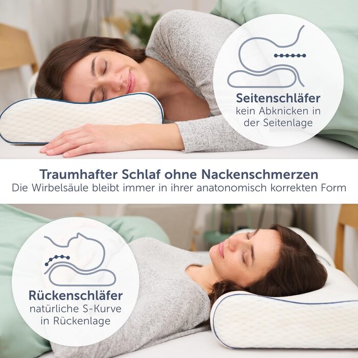 Ортопедична подушка Blumtal з підтримкою шиї - подушка з Memory Foam, сертифікат Oeko-TEX, для зняття болю в шиї, ергономічна подушка для тих, хто спить на боці, розмір 60x36x13 см