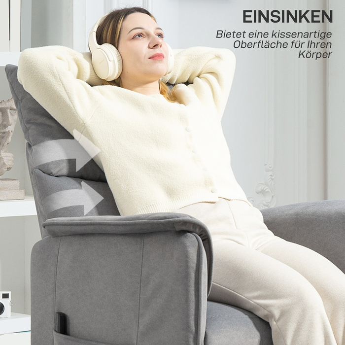 Реклайнер для електричного телевізора HOMCOM Recliner з функцією пам'яті, тихіший шум, функція відкидання Регульований реклайнер з імітацією Pet-Friendly Velvet, пульт дистанційного керування сірий
